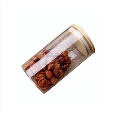 বাঁশের ঢাকনা সহ গোলাকার স্টোরেজ জার